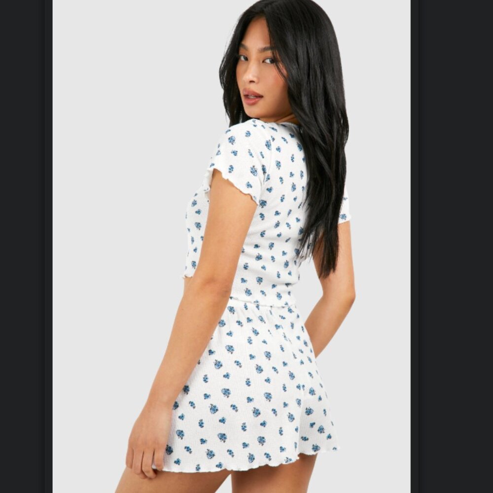 New American Eagle Women’s Floral Mini Dress – V-Neck Cream & Blue (Size Small)